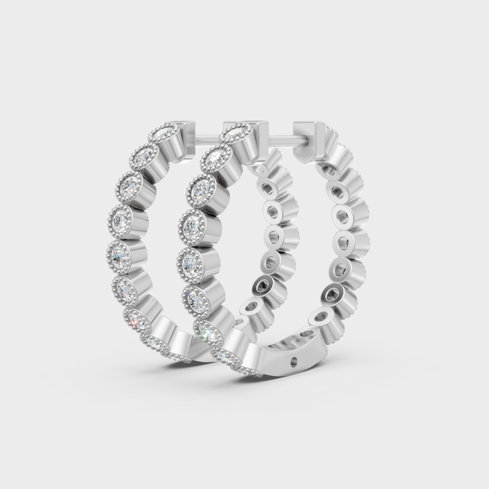 18K white gold round-cut diamond hoops